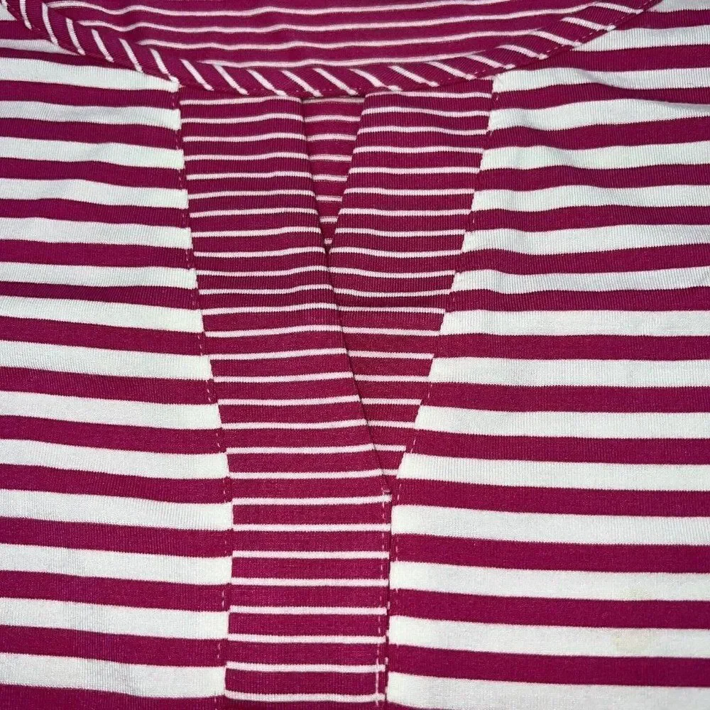 Chicos 3/4 Sleeve Blouse Top Women's 3 XL Pink White Striped V Neck Rayon